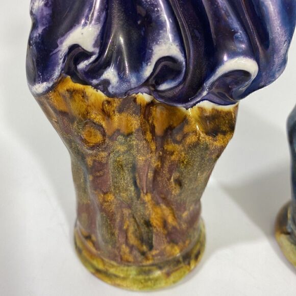 Vtg Staffordshire Man & Woman Majolica art Pottery Figurine Pair cottagecore - Picture 15 of 15